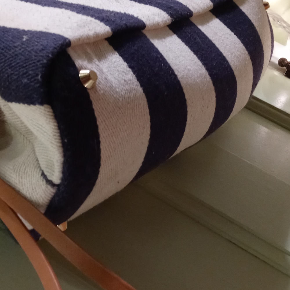 Women's MMS nautical canvas duffle gym bag travel vacation shoulder striped - Picture 10 of 14